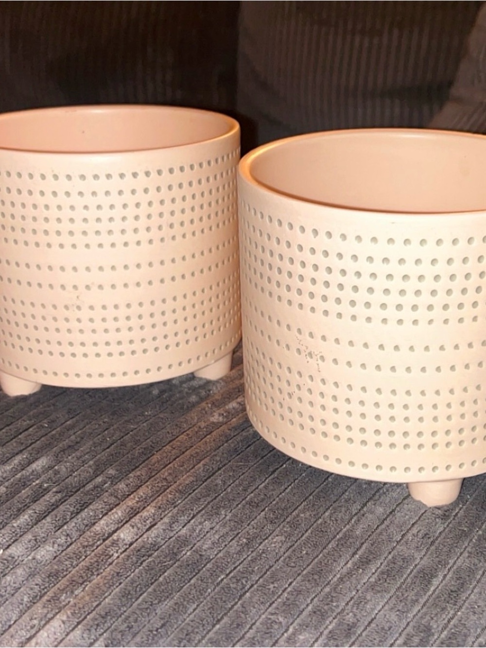 Set of 2 Perforated Ceramic Planters in Blush Pink